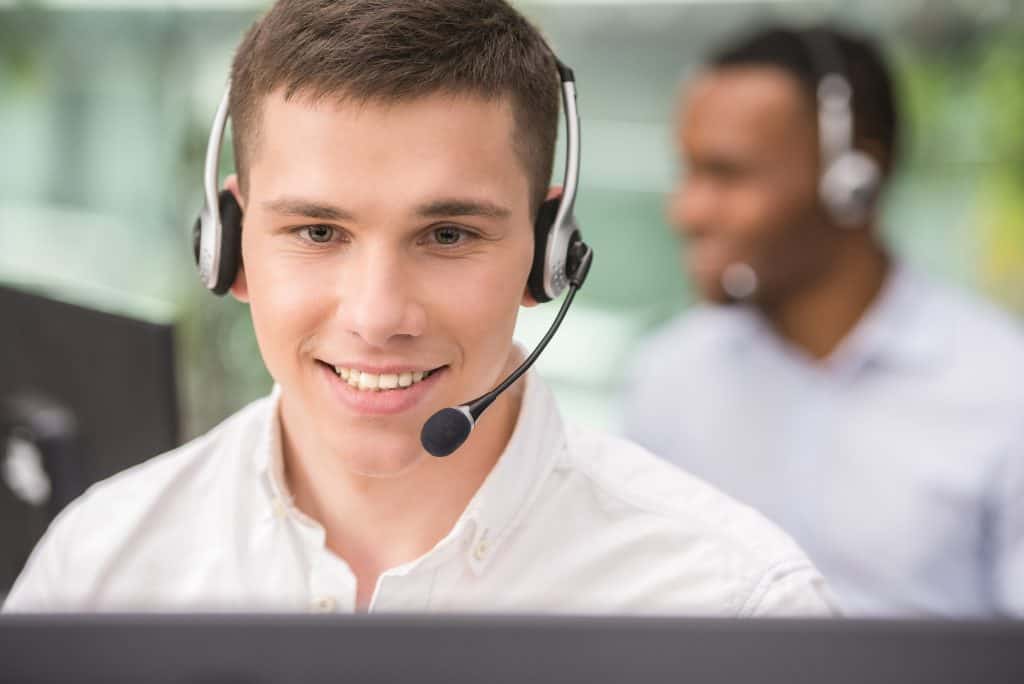 male in call center on headset